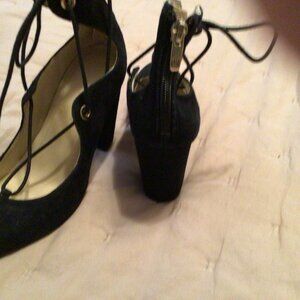 Marc Fisher Black Suede With Gold Zipper And Tassel Size 6